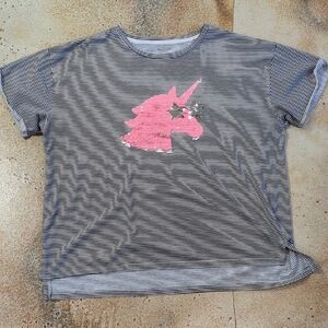 Arizona Jean Company | Black and White Striped Tee with Sequin Unicorn Size 3XL